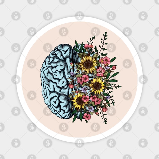 Blue Brain and flowers sunflowers, Positivity, creativity, right hemisphere brain, health, Mental Magnet by Collagedream